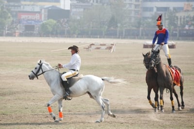 RIDE FOR JOY: Nepal Army performs equine acrobatics during the celebration of Ghode Jatra in Tundikhel on Wednesday.