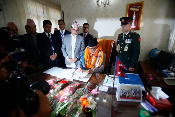 New Chief Justice Gopal Parajuli assumes office in his Supreme Court chamber on Monday.