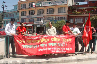 TODAY IS THE DAY: Restaurant and casino owners demonstrate during the International Workers’ Day at Jawalakhel on Wednesday.