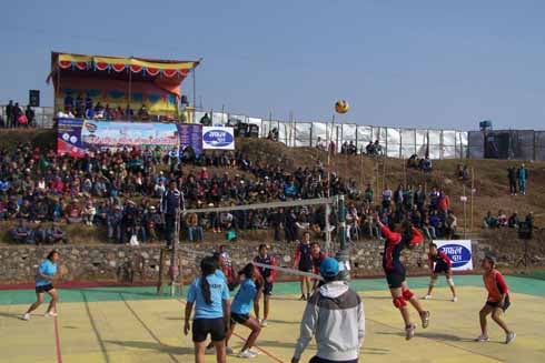 VOLLEY POWER: Western Region Team's Parikchhya Gurung (right) in play during the 18th National Women's Volleyball Tournament in Pokhara.