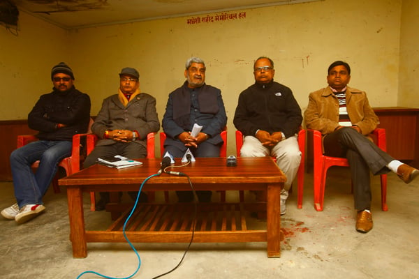 Madhesi leaders denounce 'police atrocity' in Rangeli, Morang at a press conference in Kathmandu on Friday.