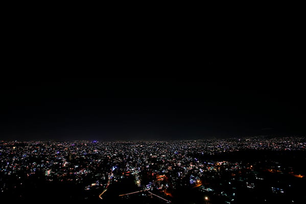 View of Kathmandu as seen on the evening of Laxmi Puja, the third day of Tihar, from Swayambhunath on Sunday.