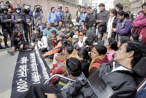 CLAIM TO CA: People with disabilities staging a sit-in in front of Singha Durbar, demanding 4 seats out of the 26 seats in the constituent assembly.