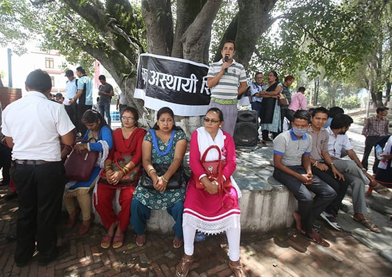 Temporary teachers resume their hunger strike in Bhadrakali on Wednesday, demanding for a fresh amendment to the Education Act.