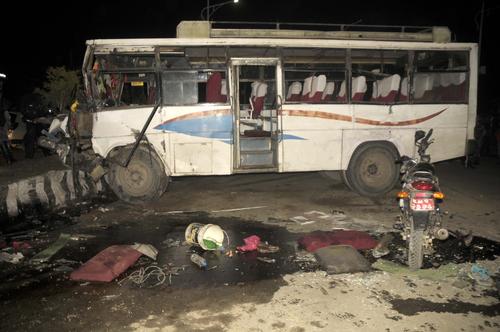 Three people were killed and six injured when a bus heading towards Ratnapark met with an accident at Babarmahal on Monday.