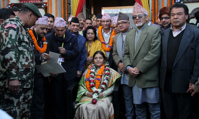 President Bidya Bhandari visits Pashupatinath Temple to offer prayers for the country's welfare on Monday.