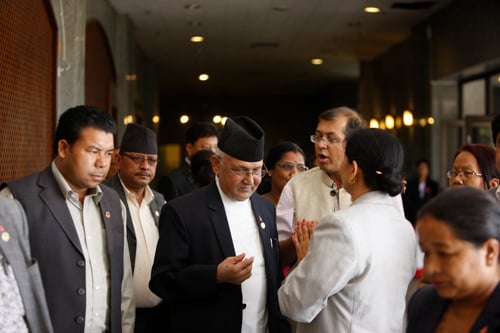 UML Chair KP Oli after RPP-N lawmakers obstructed Constituent Assembly (CA) meeting on Friday.
