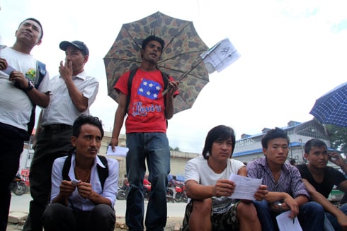 LONG WAIT: Nepali workers who weren't allowed to go South Korea under the Employment Permit System (EPS) despite passing the Korean language test protest at Babarmahal on Monday.