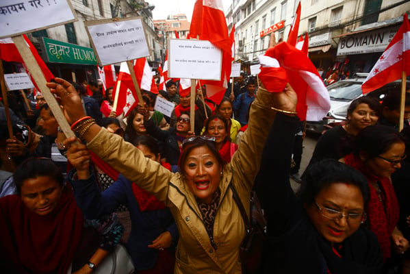 Nepali Congress stages a rally in Kathmandu on Wednesday, asking the government to resolve the Madhes crisis.