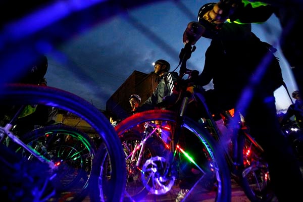 Participants of a cycle rally in Basantapur on Friday. The 'Critical Mass Kathmandu' event was organised in memory of the late conservationist Pralad Yonzon. He had died in a road accident while riding a cycle back to his home on 31 October, 2011.