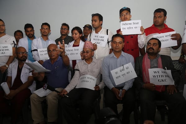 Dr Govinda KC announces his fast unto death at the Tribhuvan University Teaching Hospital in Kathmandu, on Monday.