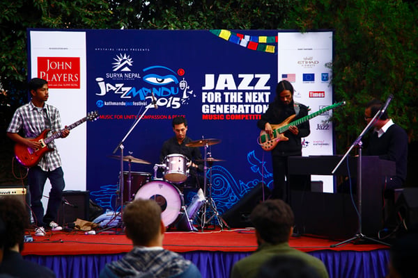 The Forty Fingers Collective Band performs at the Jazzmandu Festival in Jhamsikhel on Wednesday.The band won the first prize under the category of the best band.