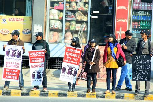 Demonstrators protesting against child sexual abuse at New Baneshwor on Friday.