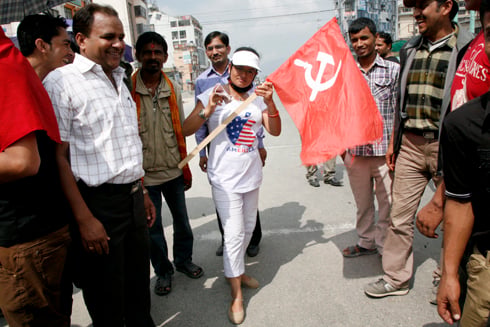 SHUTDOWN: A CPN-M cadre gathers with party members to enforce their party's strike on Thursday at New Baneswor.