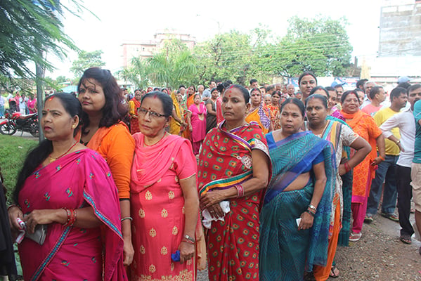 Women in Parsa district of Province 2 line up from early in the morning to cast their votes in the third phase of local election on Monday.