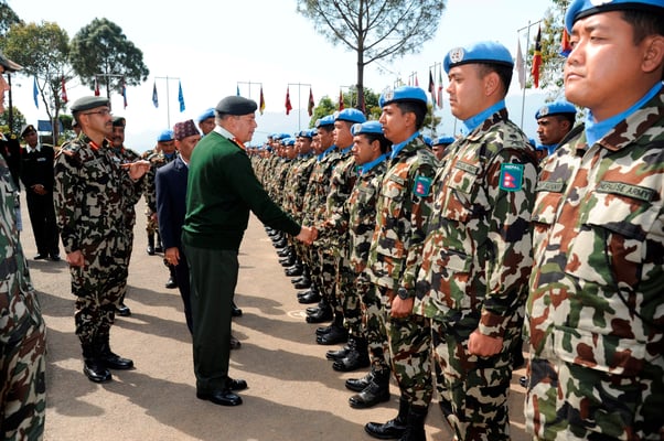 GOOD LUCK: Chief of Army Staff General Gaurav Shumsher Rana visits the departing Nepal Army peacekeepers to Lebanon and Syria on Tuesday at Panchkhal.
