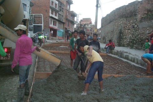 HEAVY DUTY: A year after it was marked for expansion, the road from Kalopul to Siphal Chaur is paved with concrete on Monday.