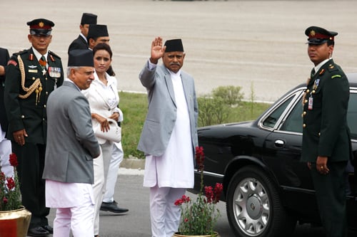 President Ram Baran Yadav at Tribhuvan International Airport, Kathmandu on Thursday before leaving for a week-long China visit.