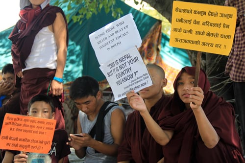 Residents of Dolpa protest over police atrocities committed during the yarsagumba dispute in June at Bhadrakali on Wednesday.