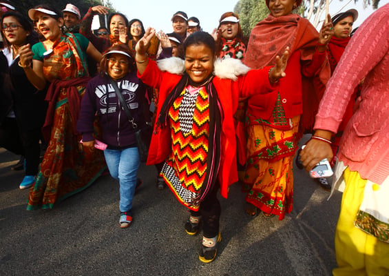 People participate in a rally to mark the 24th International Day of Persons with Disabilities in Kathmandu on Thursday. According to the National Federation of the Disabled, at least 5,000 were disabled during the April 25 earthquake.