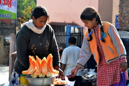 HEALTHY SNACK: A street vendor in Pingalasthan, Gaushala sells papayas on Monday afternoon.