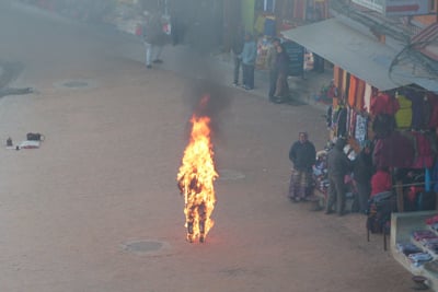 SELF IMMOLATION: A man believed to be a monk set himself on fire in Boudhanath on Wednesday morning.