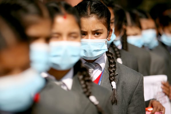 Students participate in the 'Maskmandu 2.0: Clean Air Rally cum Talk Program' organised by Campaign For Clean Air Rights (C-CAR) in Jawalakhel on Friday.