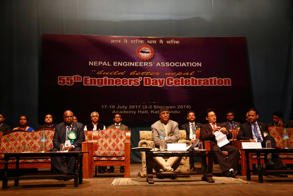 Prime Minister Sher Bahadur Deuba attends the 55th Engineers' Day Celebration Program organised by Nepal Engineers' Association at Nepal Academy Hall, Kamladi on Tuesday.
