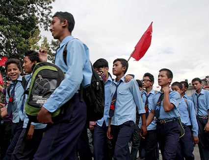 YOUNG HANDS: School students take part at UML affiliated Student Union's rally at Exhibition Road on Thursday for their upcoming General Convention.