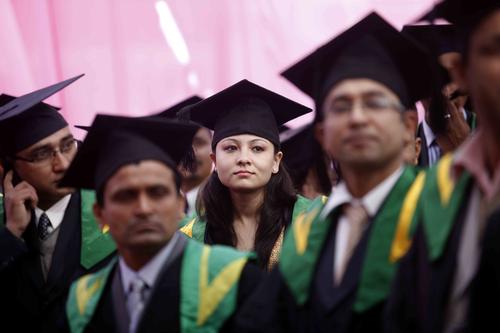 Students attend Kathmandu University's 20th Convocation ceremony on Friday.