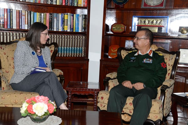 U.S. Ambassador to Nepal Aliana B. Taplitz in a meeting with Army Chief Rajendra Chhetri at the Army Headquarters on Tuesday.