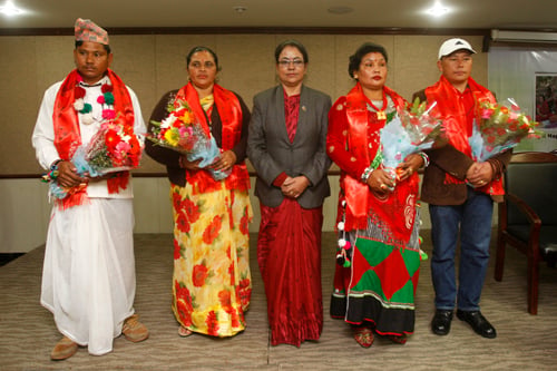 Minister for Women, Children and Social Welfare Nilam KC (center) with panelists from the 'Making it Happen: Celebrating Women's Leadership in Conservation' program on Tuesday.