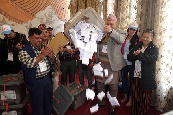 Vote counting commences in Kathmandu at City Hall on Friday.