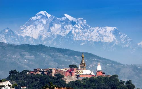 Swayambhu Stupa with Gauri Shankar in the backdrop on a clear autumn day on Wednesday.
