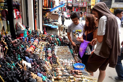 BARGAIN BUYS: Tourists shop for accessories and handicraft products in Thamel.