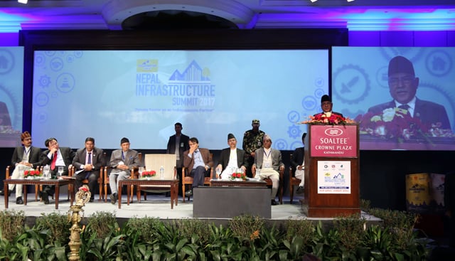 Prime Minister Pushpa Kamal Dahal inaugurates Nepal Infrastructure Summit 2017 in Kathmandu on Sunday.