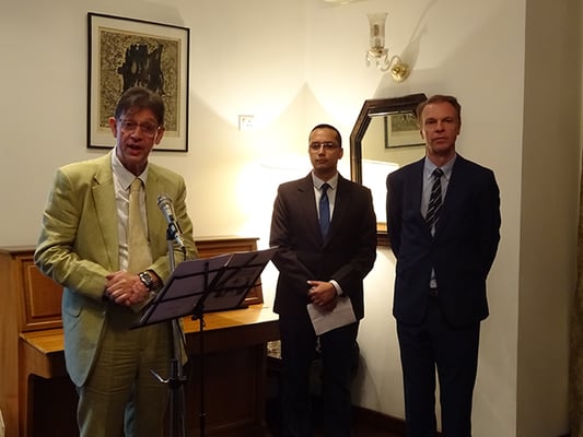 French Ambassador Yves Carmona announces a grant of 10, 500 euros to UNESCO Nepal in Kathmandu on Wednesday.
