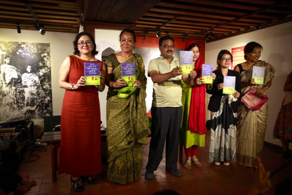 Manjushree Thapa (left) during the launch of her book 'All Of Us in Our Own Lives' in Patan Museum, Patan Durbar Sqaure on Wednesday.