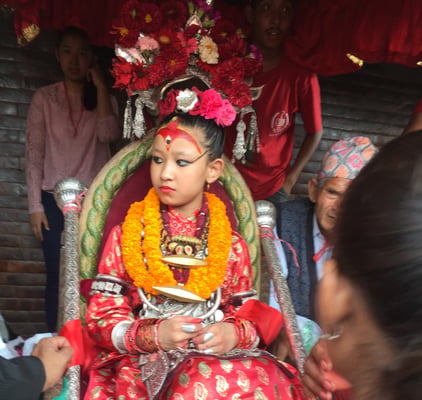 The Patan Kumari at the Bhoto Jatra on Friday, which marks the end of the Rato Machindranath festival that was also attended by President Bidya Devi Bhandari.