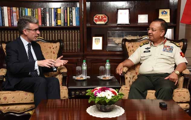 Nepal Army Chief Rajendra Chhetri and British ambassador to Nepal Richard Morris hold a courtesy meeting at the military headquarters in Kathmandu on Tuesday.