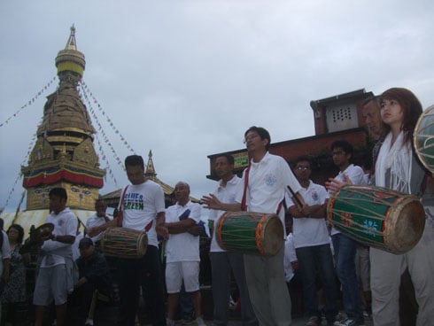 CELEBRATION TIME: Youngsters from Newar community on Wednesday mark the beginning of the auspicious Newari month of Gunla at Swayambhunath.