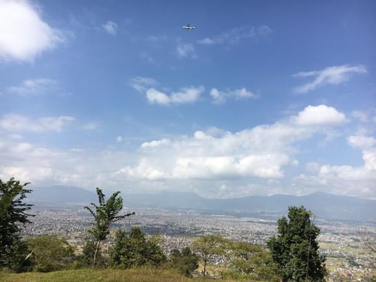 A Yeti Airlines flight from Biratnagar prepares to land at Kathmandu Airport on Bhai Tika day on Saturday morning.