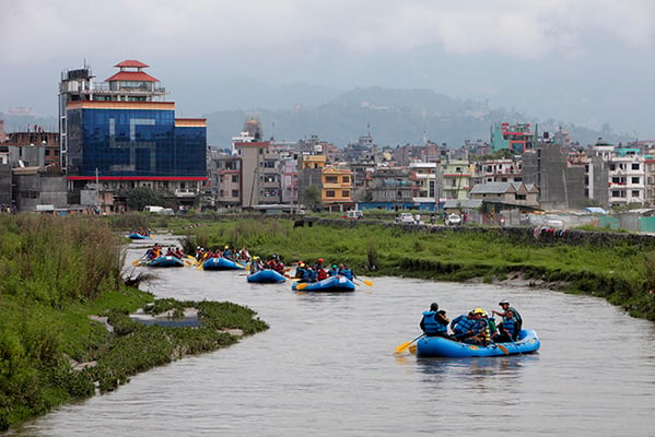 Diplomats participate in the Bagmati river festival from Gothatar to Pashupatinath on Saturday.