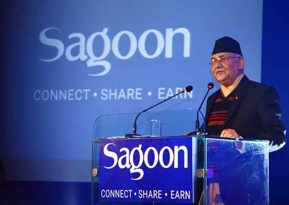 Prime Minister K.P. Oli during the launch of the second edition of Sagoon, a social networking site on Sunday at Kathmandu. Govinda Giri, a US-based Nepali started the site last year. The site currently has 175,000 users.