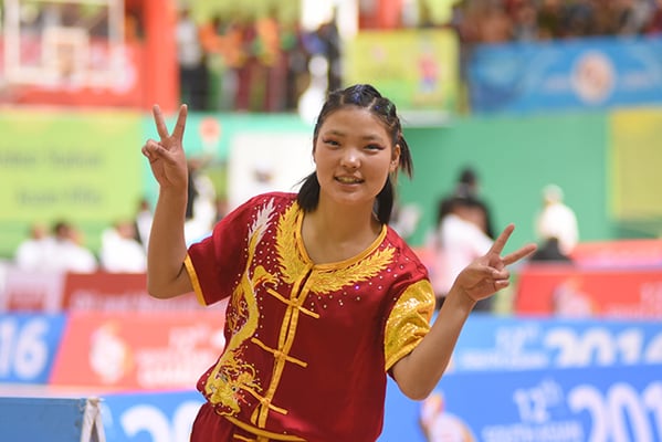 Nima Gharti Magar wins the first gold medal for Wushu during the 12th South Asian Games on Monday.
