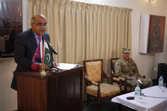 Ambassador of Pakistan to Nepal Arshed Suad Khosa gives a press briefing regarding Pakistan's relief assistance during the earthquake on Thursday at Pakistani Embassy.
