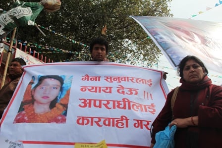 LONG WAIT: Debi Sunuwar, demands justice at Baluwatar on Saturday for her daughter Maina Sunuwar who was allegedly tortured and killed by Nepal Army officers in 2004.