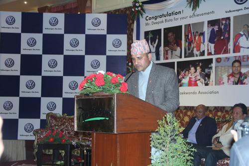 Taekwondo player Deepak Bista announces his retirement at a program in Radisson Hotel on Saturday.