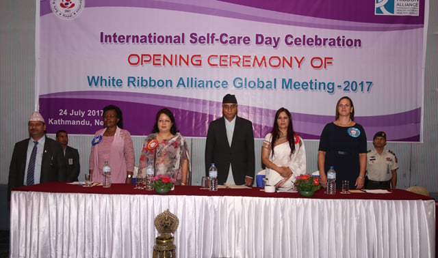 Prime Minister Sher Bahadur Deuba at the opening ceremony of the White Ribbon Alliance Global Meeting 2017 in Kathmandu on Monday.