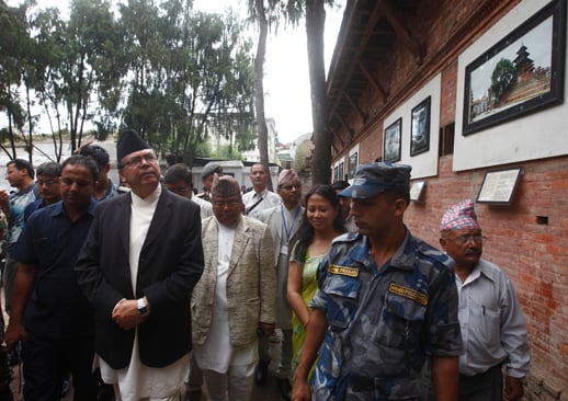 UML leader Jhal Nath Khanal attends a program organised to announce reopening of Kathmandu Darbar Square for tourists on Tuesday.